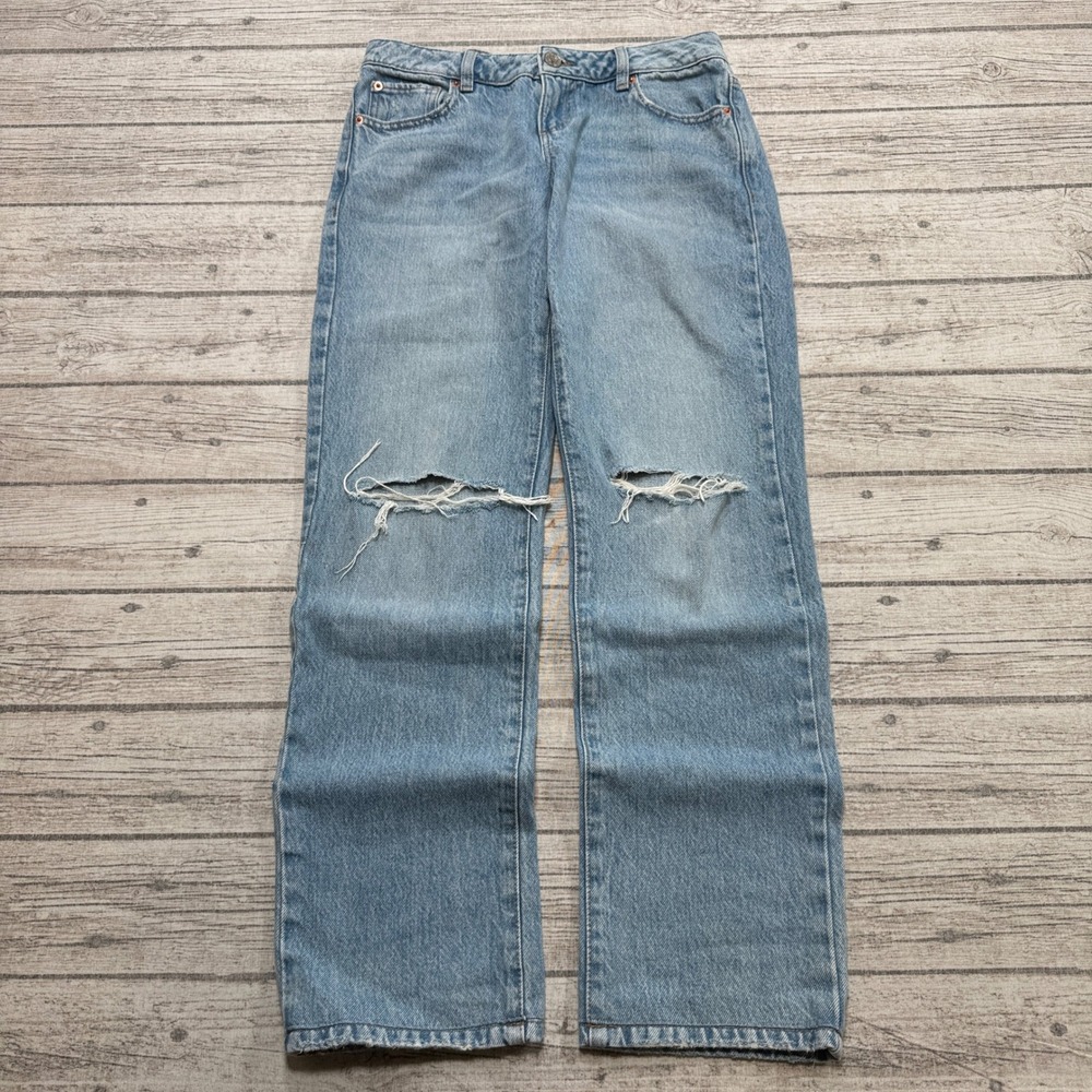 Garage Jeans Womens 3/26 Blue Light Wash Straight Leg Ripped Low Rise Distressed